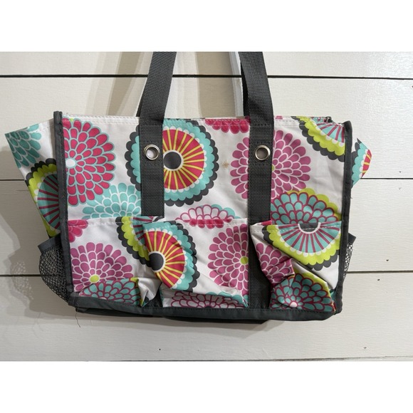 Thirty One 31 Organizing Utility Tote Zip Top Beach Multi Pockets Bubble Bloom - Picture 5 of 8